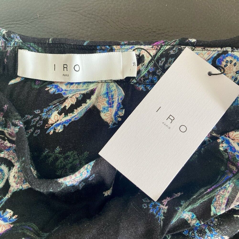 IRO Cartina Draped Asymmetrical Skirt Black with Paisley Flower Print Sz 4/S NEW - Picture 5 of 10